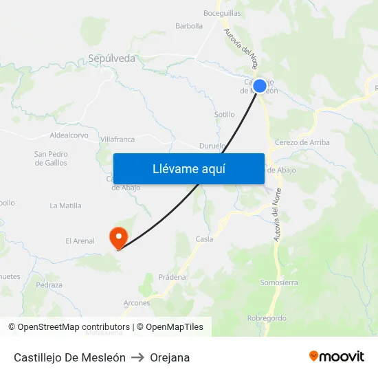Castillejo De Mesleón to Orejana map