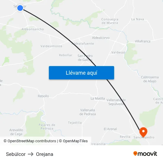 Sebúlcor to Orejana map