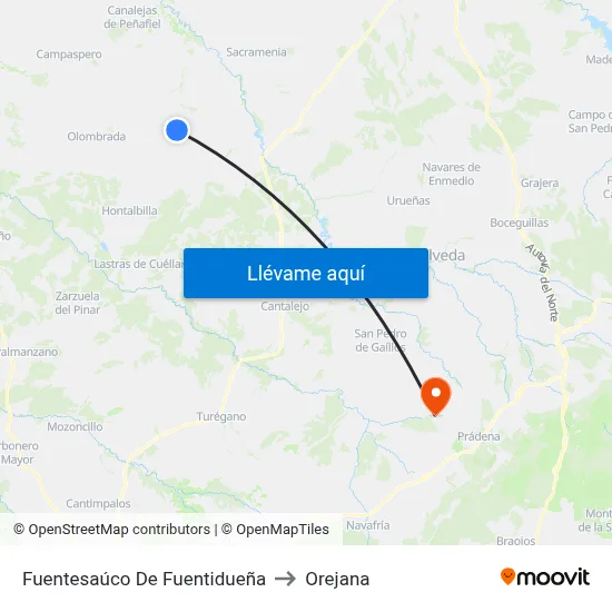 Fuentesaúco De Fuentidueña to Orejana map