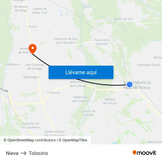 Nieva to Tolocirio map