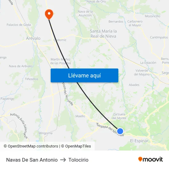 Navas De San Antonio to Tolocirio map