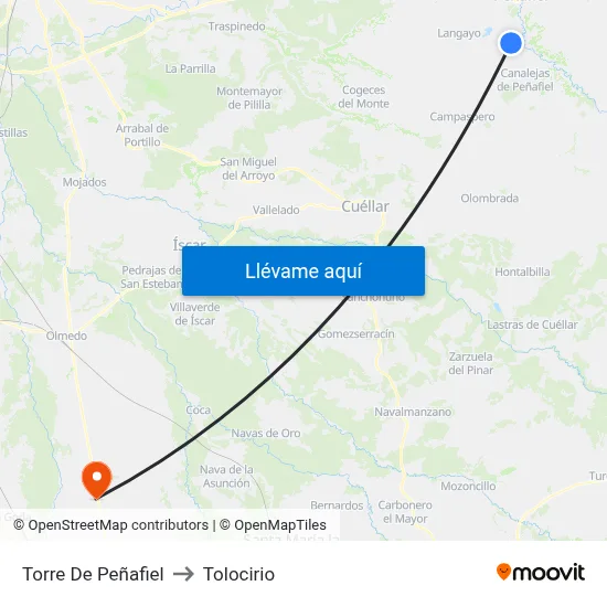 Torre De Peñafiel to Tolocirio map