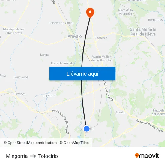 Mingorría to Tolocirio map