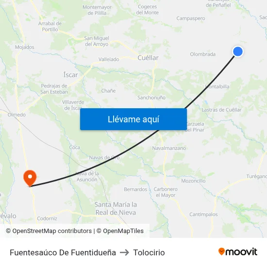 Fuentesaúco De Fuentidueña to Tolocirio map