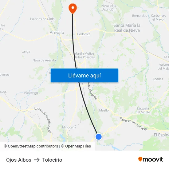 Ojos-Albos to Tolocirio map