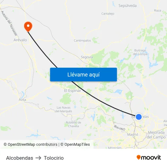 Alcobendas to Tolocirio map