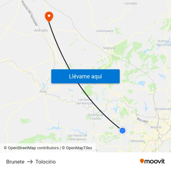 Brunete to Tolocirio map