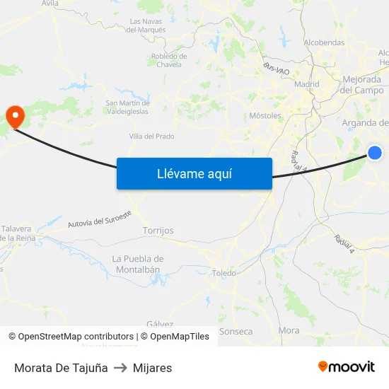 Morata De Tajuña to Mijares map