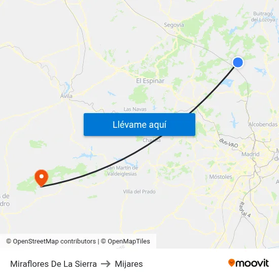 Miraflores De La Sierra to Mijares map