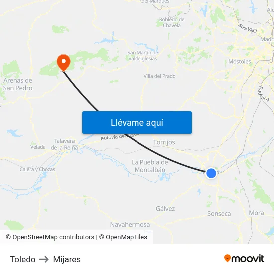 Toledo to Mijares map