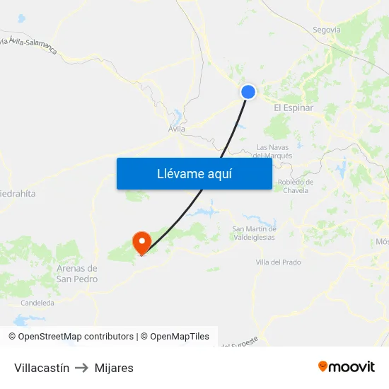 Villacastín to Mijares map