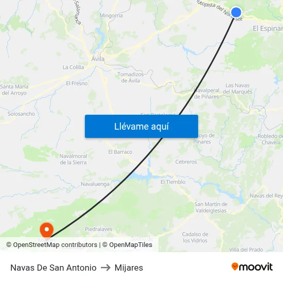Navas De San Antonio to Mijares map