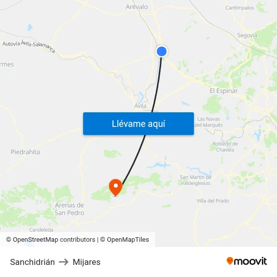 Sanchidrián to Mijares map