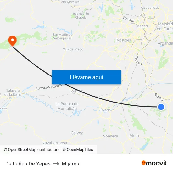 Cabañas De Yepes to Mijares map