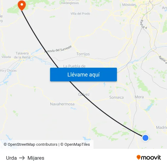 Urda to Mijares map