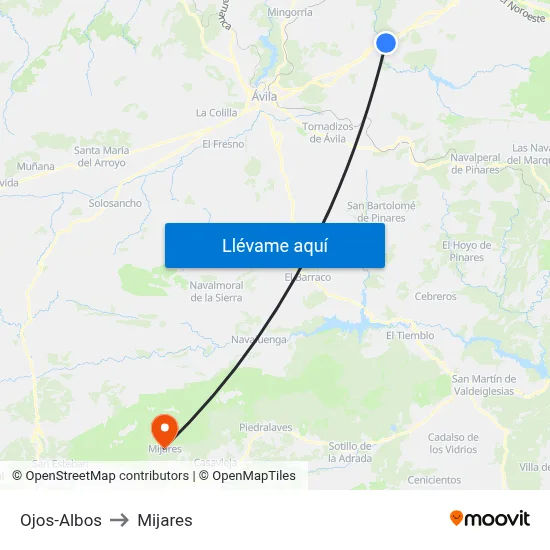 Ojos-Albos to Mijares map