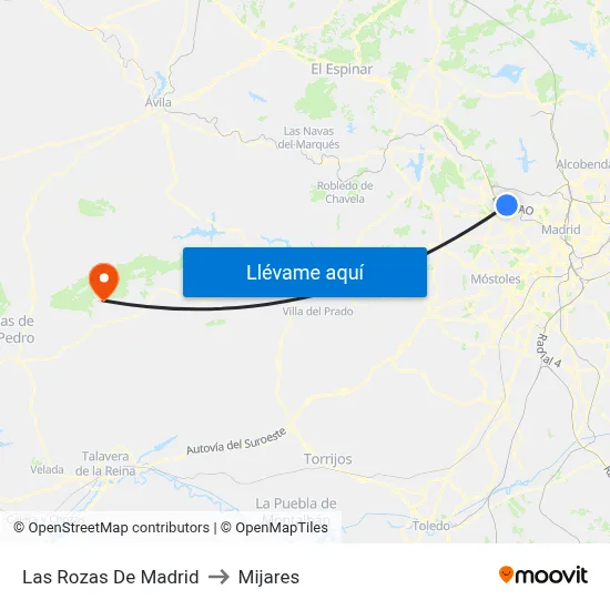 Las Rozas De Madrid to Mijares map