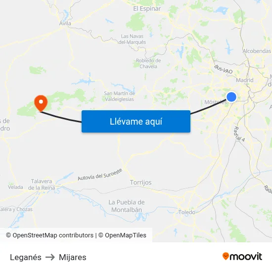 Leganés to Mijares map