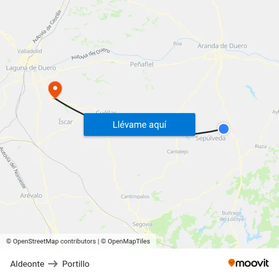 Aldeonte to Portillo map