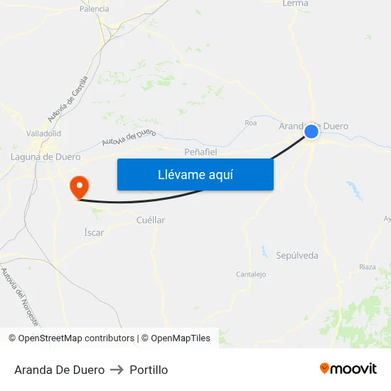 Aranda De Duero to Portillo map