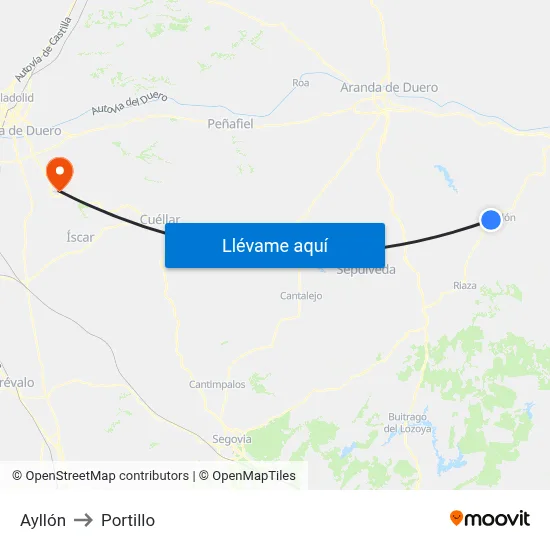 Ayllón to Portillo map