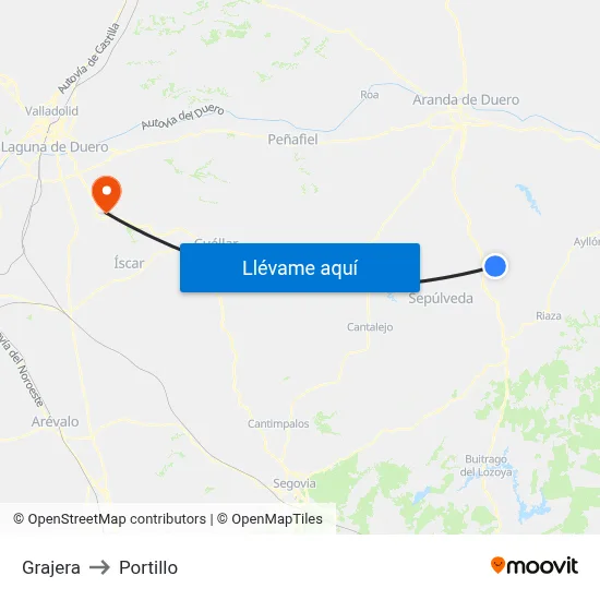 Grajera to Portillo map
