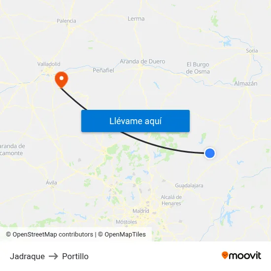 Jadraque to Portillo map