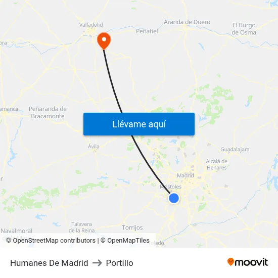 Humanes De Madrid to Portillo map