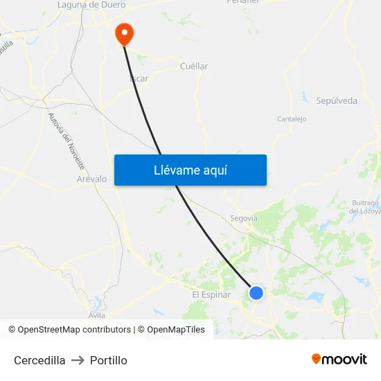 Cercedilla to Portillo map