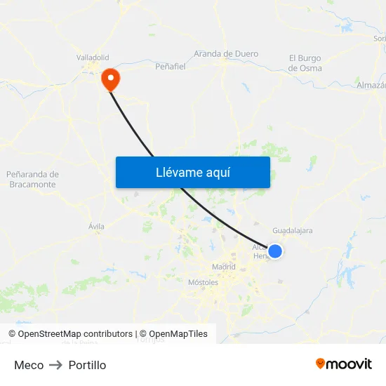 Meco to Portillo map