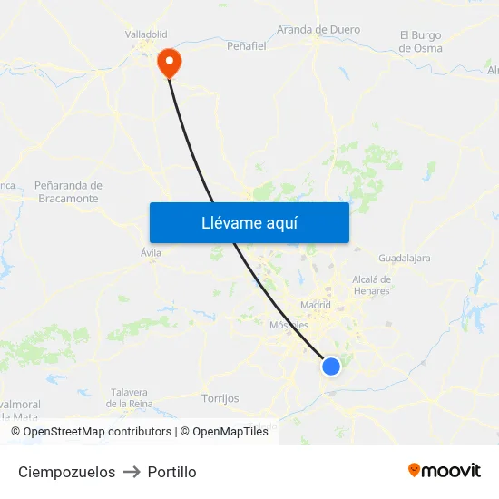 Ciempozuelos to Portillo map