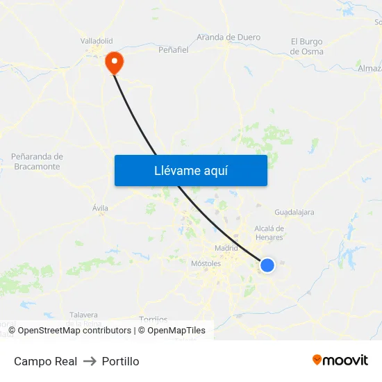 Campo Real to Portillo map