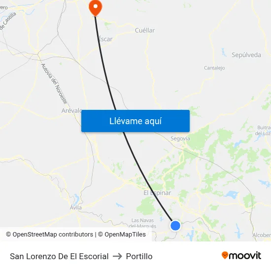 San Lorenzo De El Escorial to Portillo map
