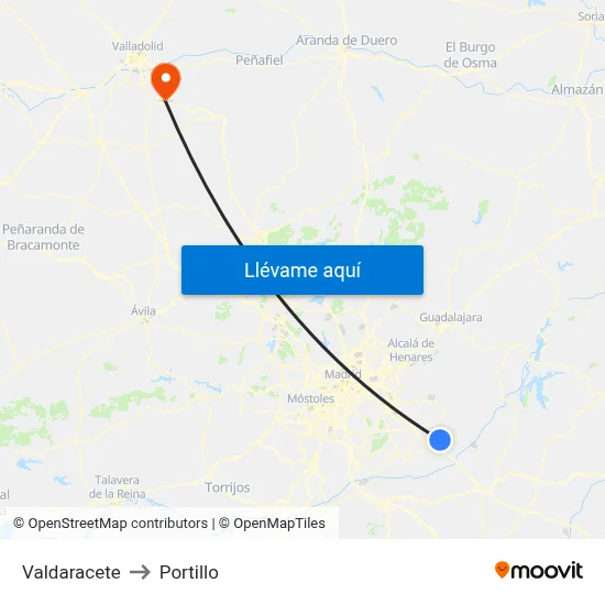 Valdaracete to Portillo map