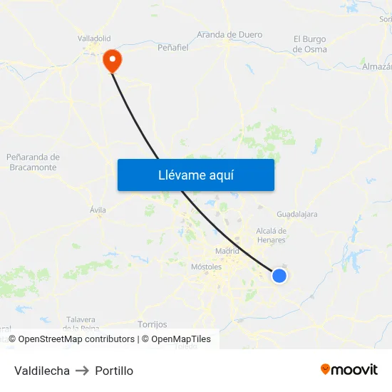 Valdilecha to Portillo map