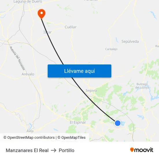 Manzanares El Real to Portillo map