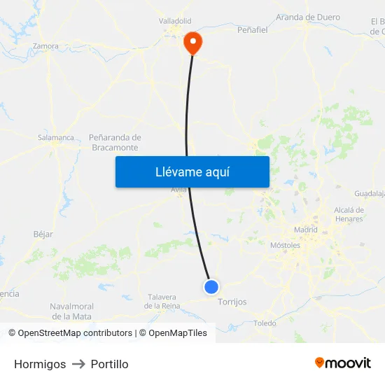 Hormigos to Portillo map