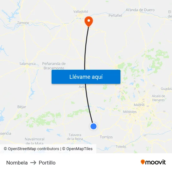 Nombela to Portillo map