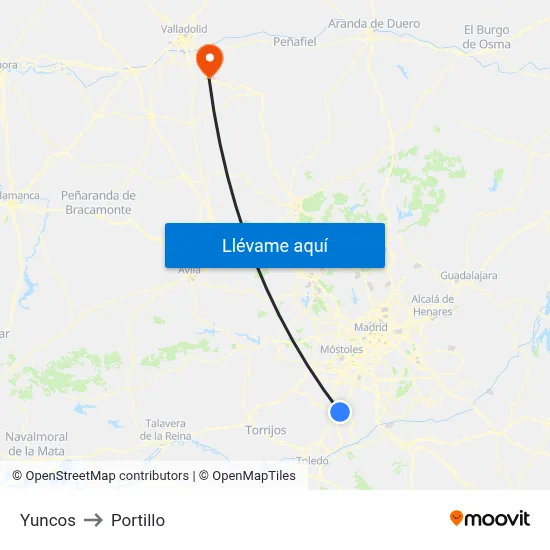 Yuncos to Portillo map