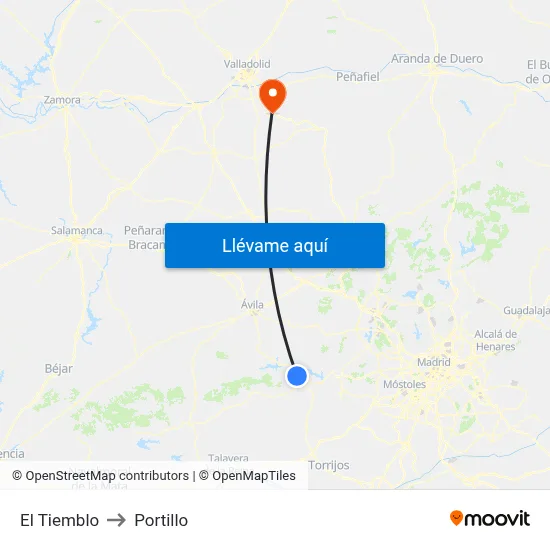 El Tiemblo to Portillo map