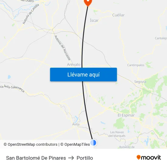 San Bartolomé De Pinares to Portillo map