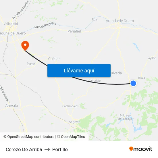 Cerezo De Arriba to Portillo map
