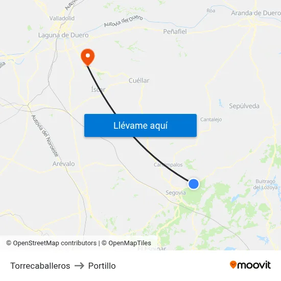 Torrecaballeros to Portillo map