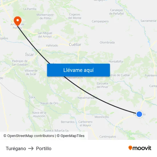Turégano to Portillo map