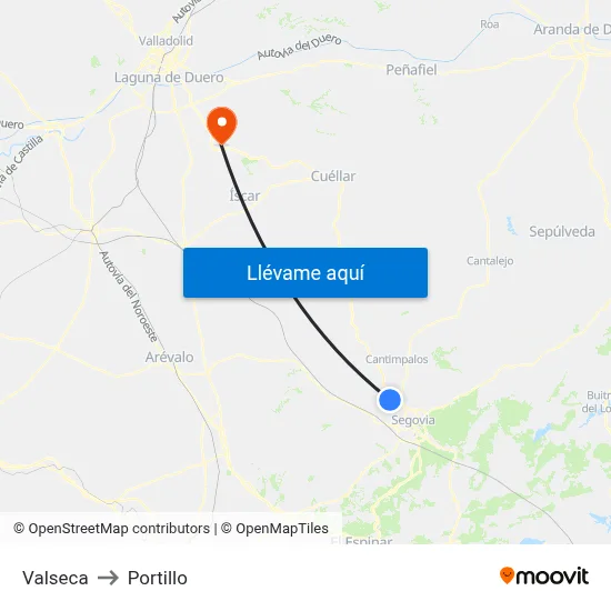 Valseca to Portillo map