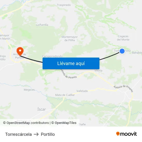 Torrescárcela to Portillo map