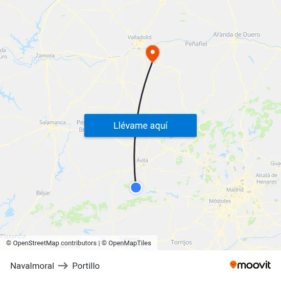 Navalmoral to Portillo map