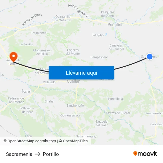 Sacramenia to Portillo map