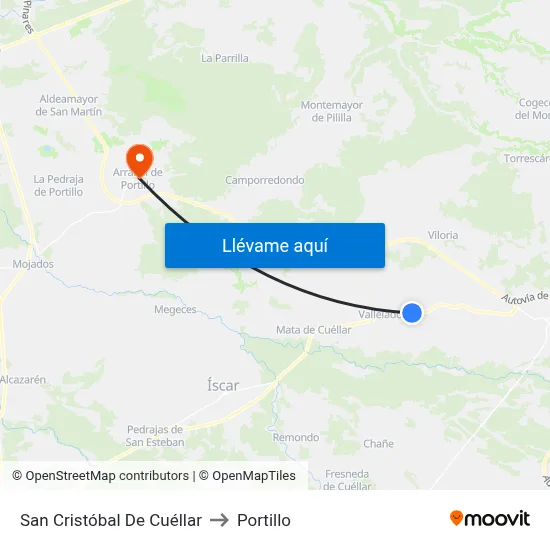 San Cristóbal De Cuéllar to Portillo map