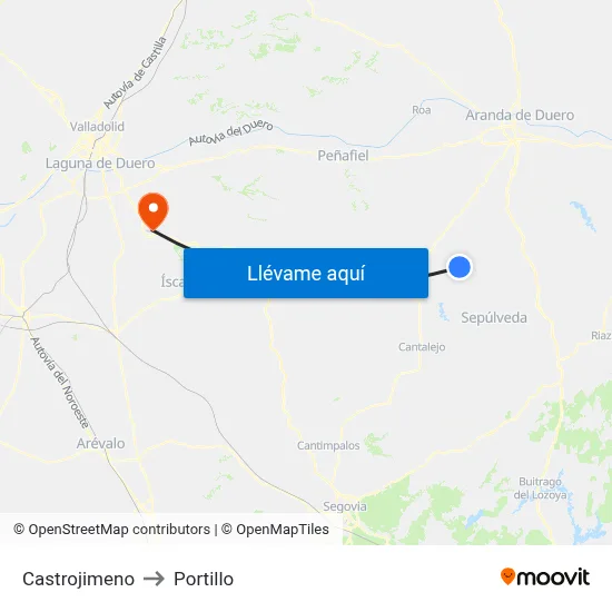 Castrojimeno to Portillo map